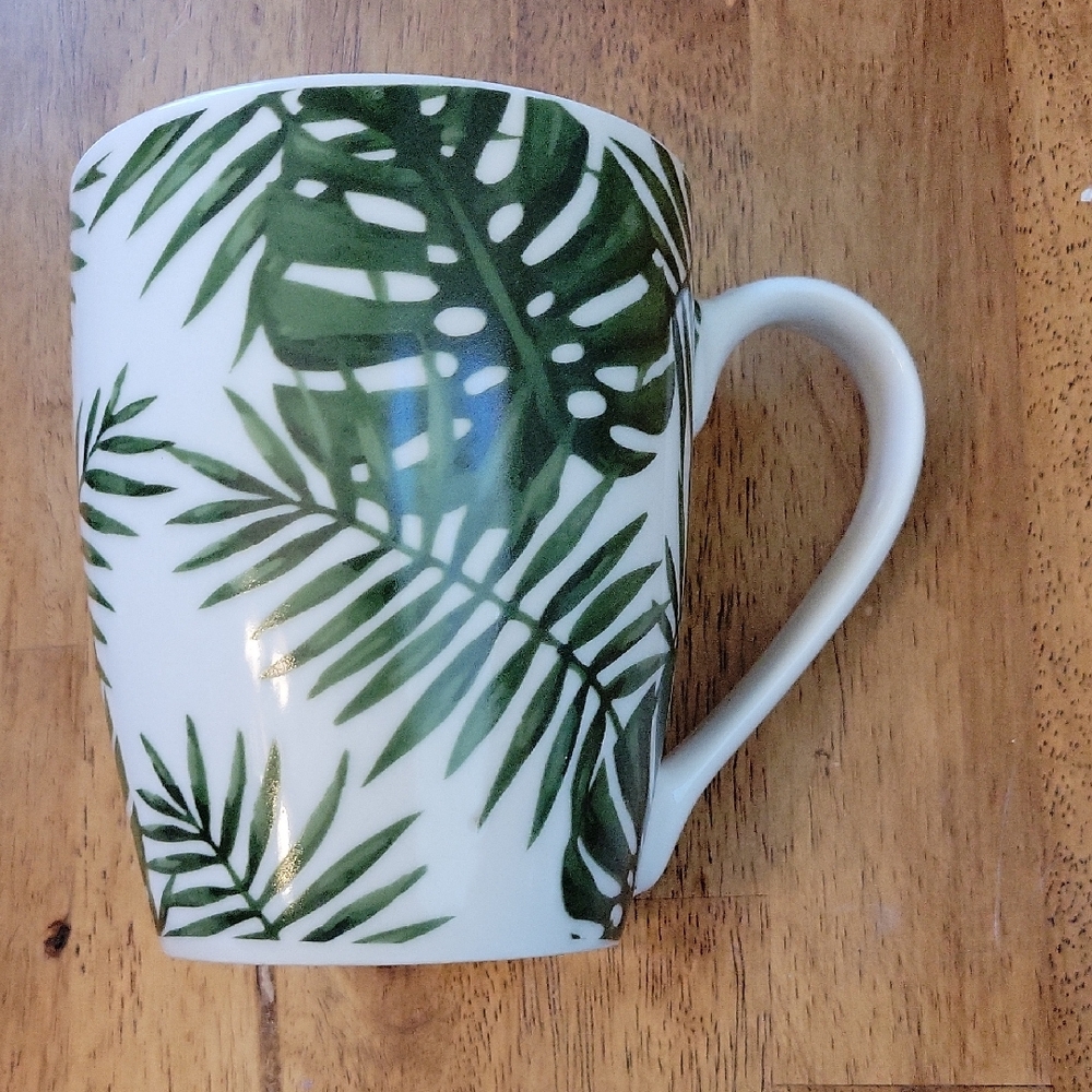 Hazel & Co Tropical Leaf Print Mug 'Namastay In Bed'